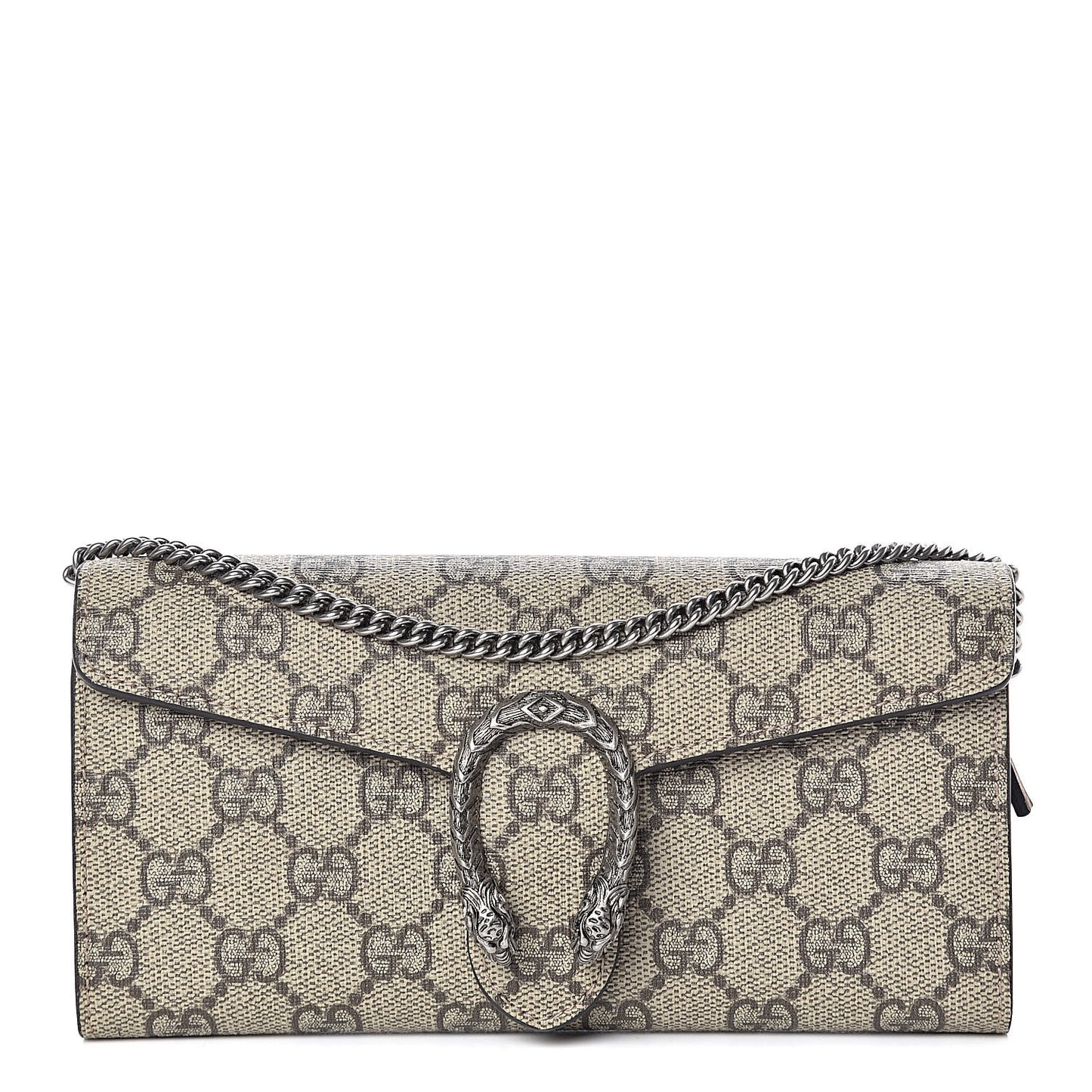 GG Supreme Monogram Dionysus Chain Clutch Wallet Beige Taupe