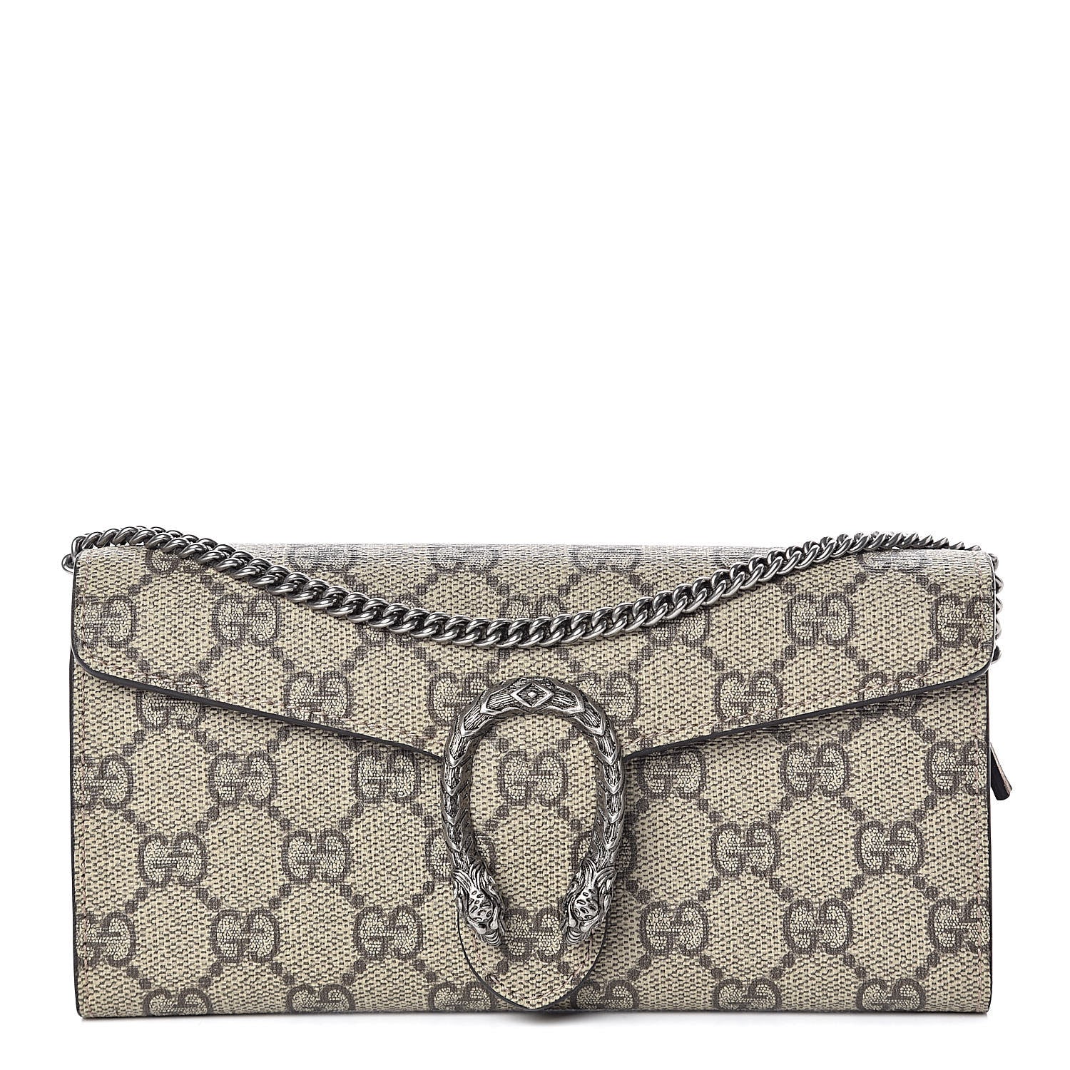 Gucci GG Supreme Monogram Dionysus Chain Clutch Wallet Beige Taupe 1 of 9