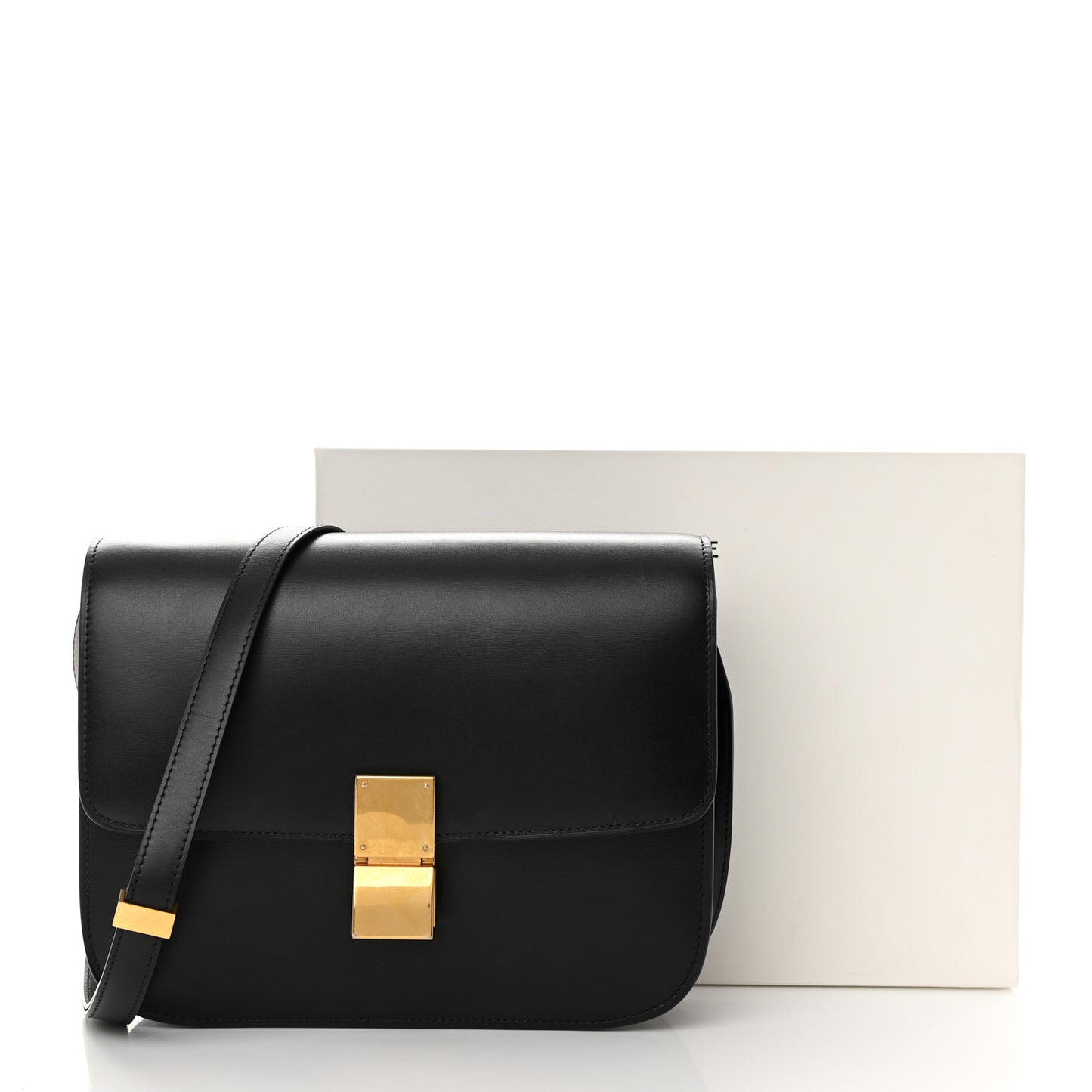 Box Calfskin Medium Classic Box Flap Bag Black