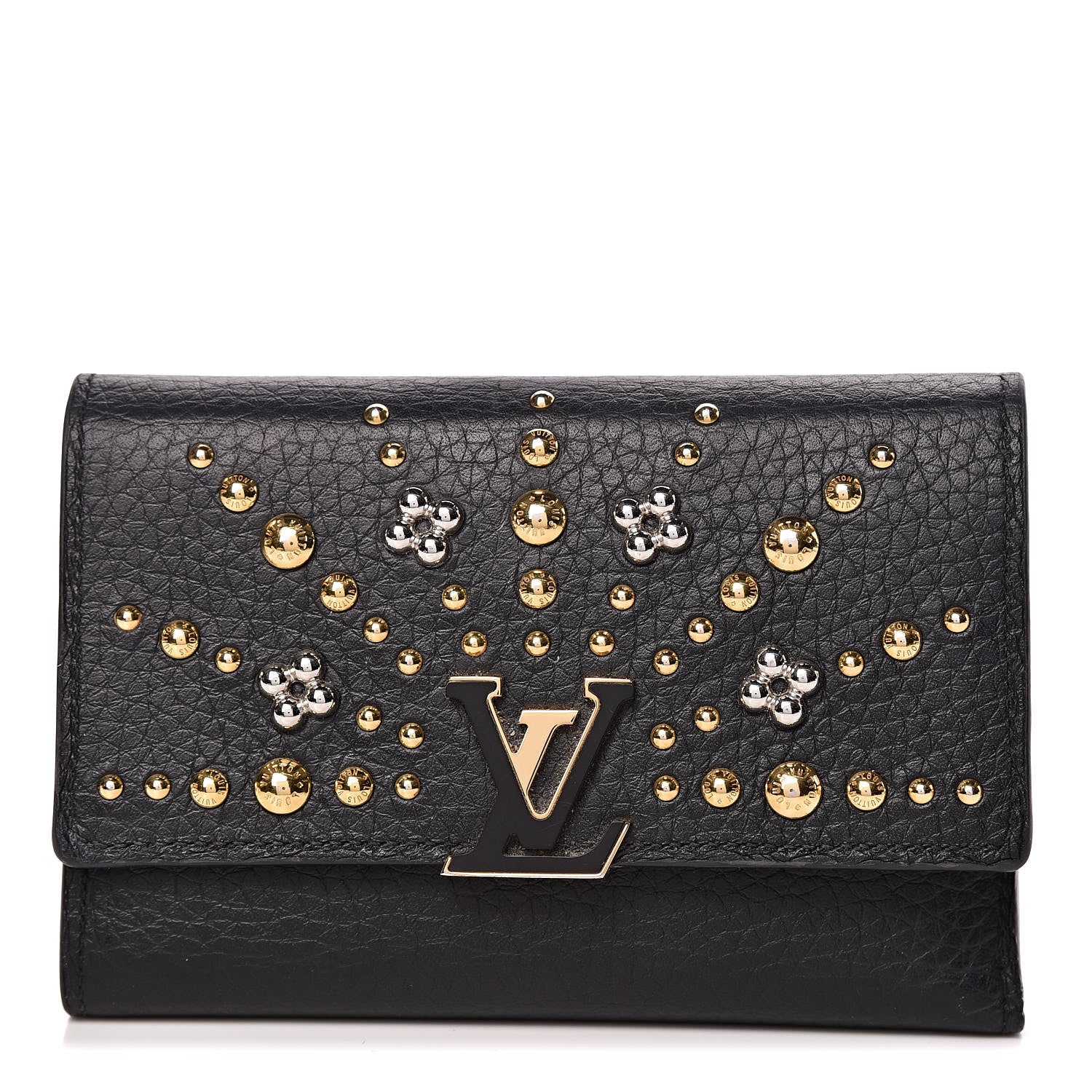Louis Vuitton Taurillon Studded Sol Capucines Compact Wallet Black 1 of 12