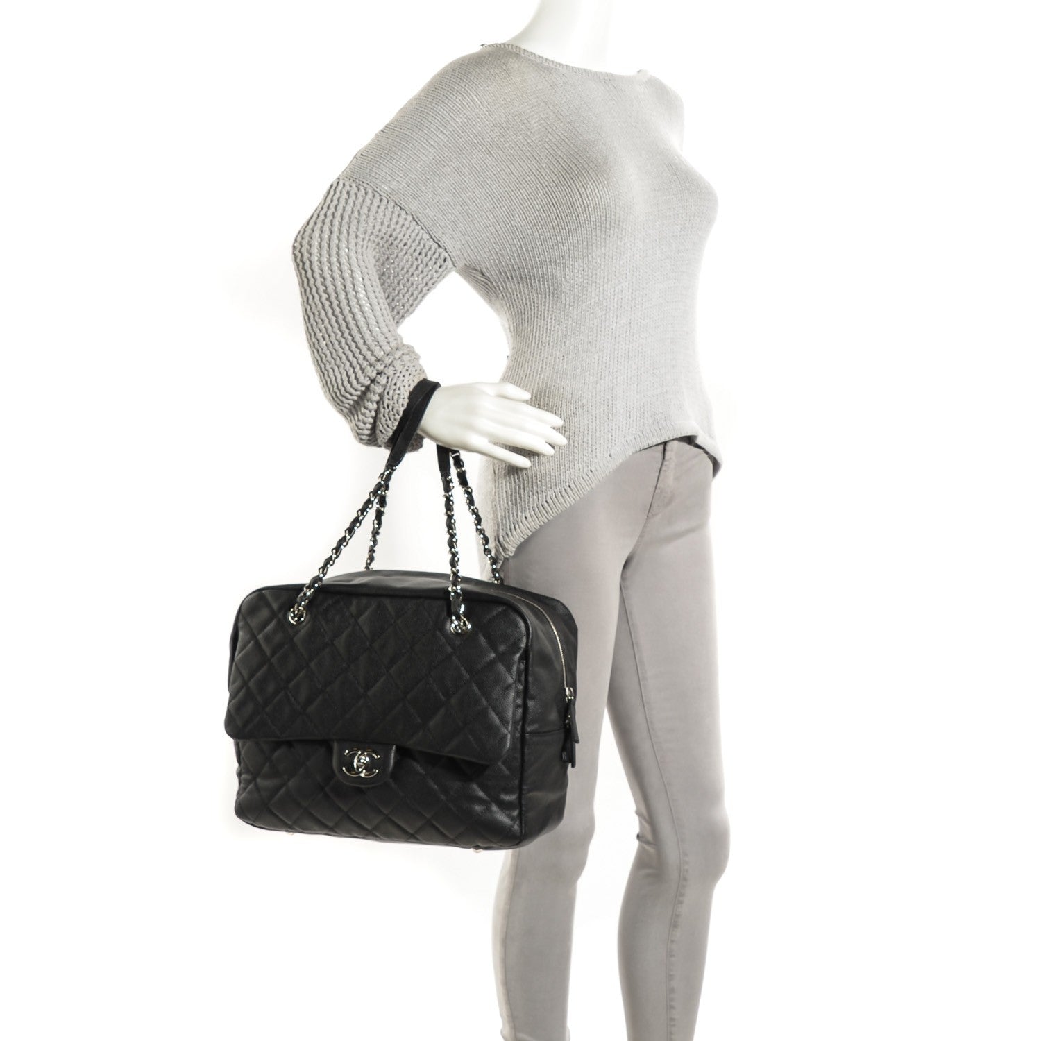 Chanel Caviar Quilted Travel Flap Tote Black 2 of 7