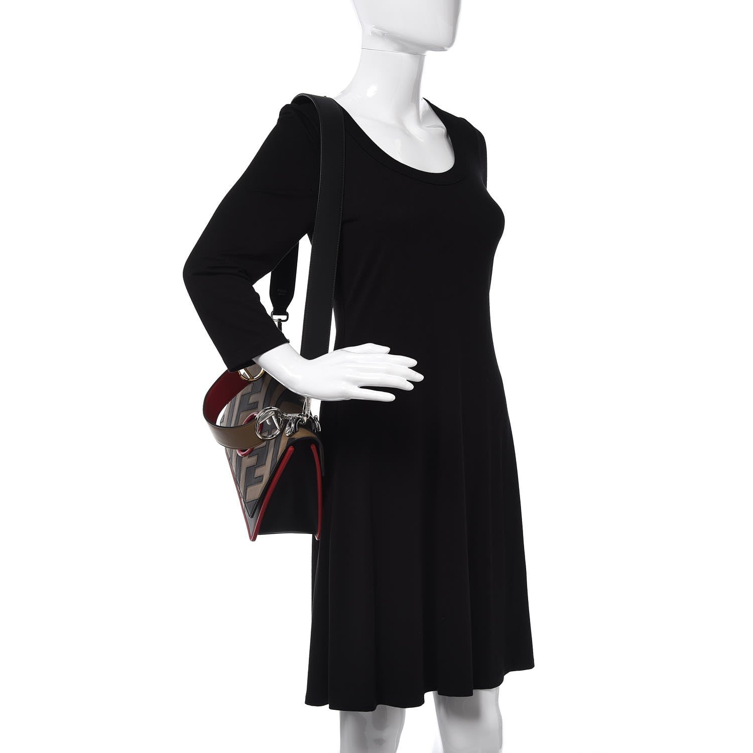 Fendi Vitello Century F is Fendi FF Diagonal Inlay Kan I Shoulder Bag Fango Black Fragola 2 of 11