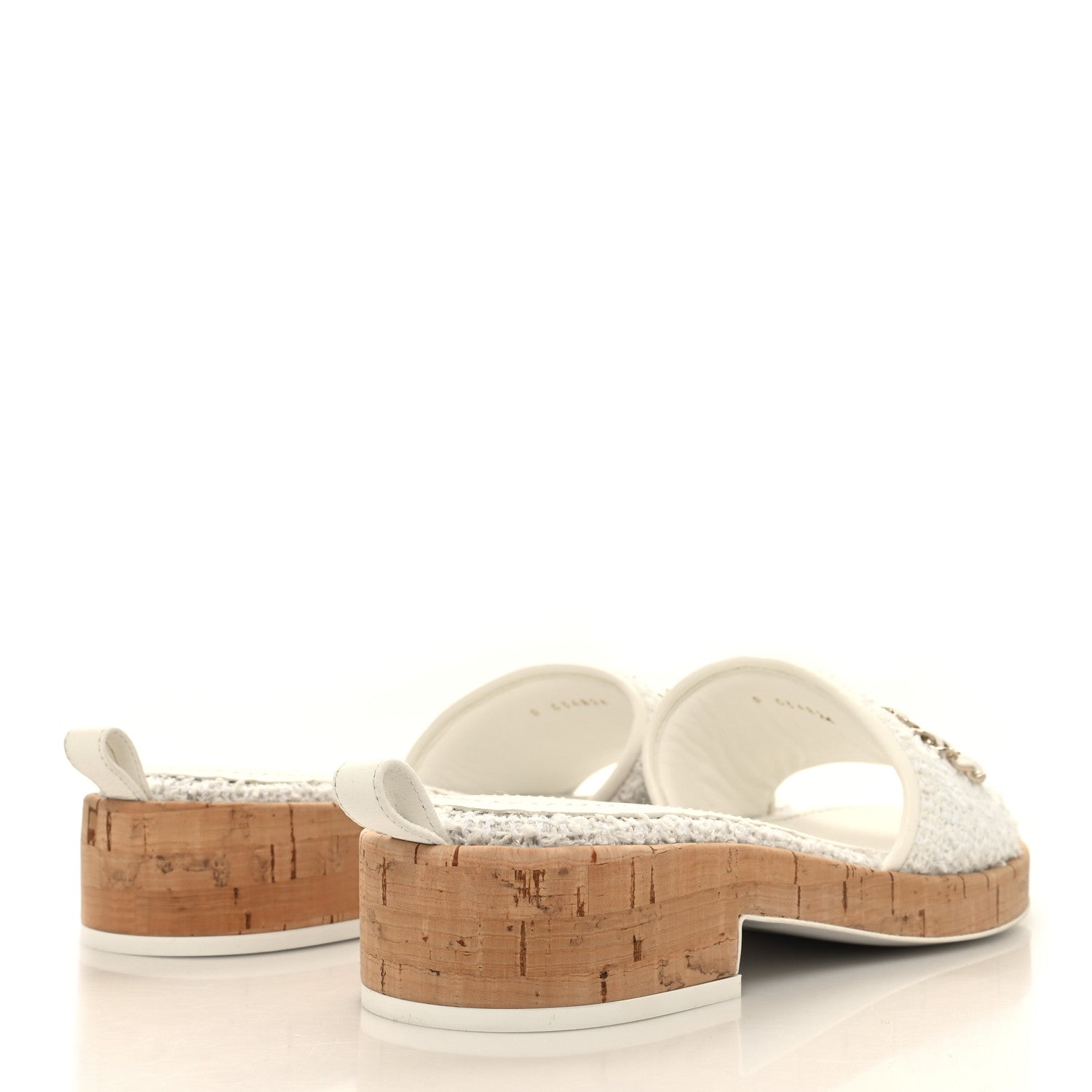 Chanel Tweed Cork CC Chain Mule Sandal 38 White 4 of 9