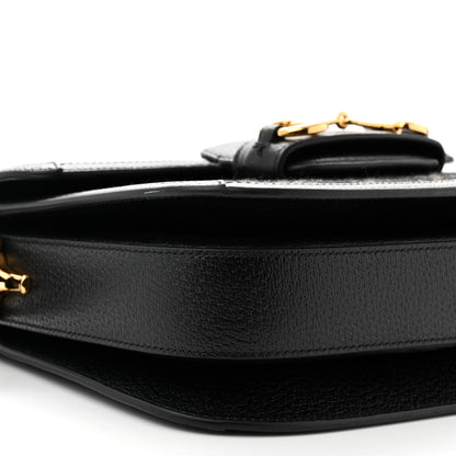 Gucci Jacquard Black Denim GG Monogram Textured Dollar Calfskin Horsebit 1955 Shoulder Bag Black Ivory 9 of 11