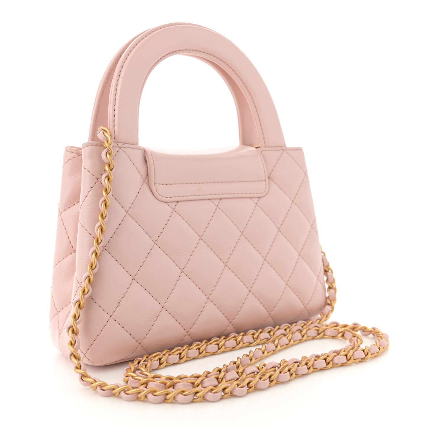 Shiny Aged Calfskin Quilted Nano Kelly Shopper Light Pink