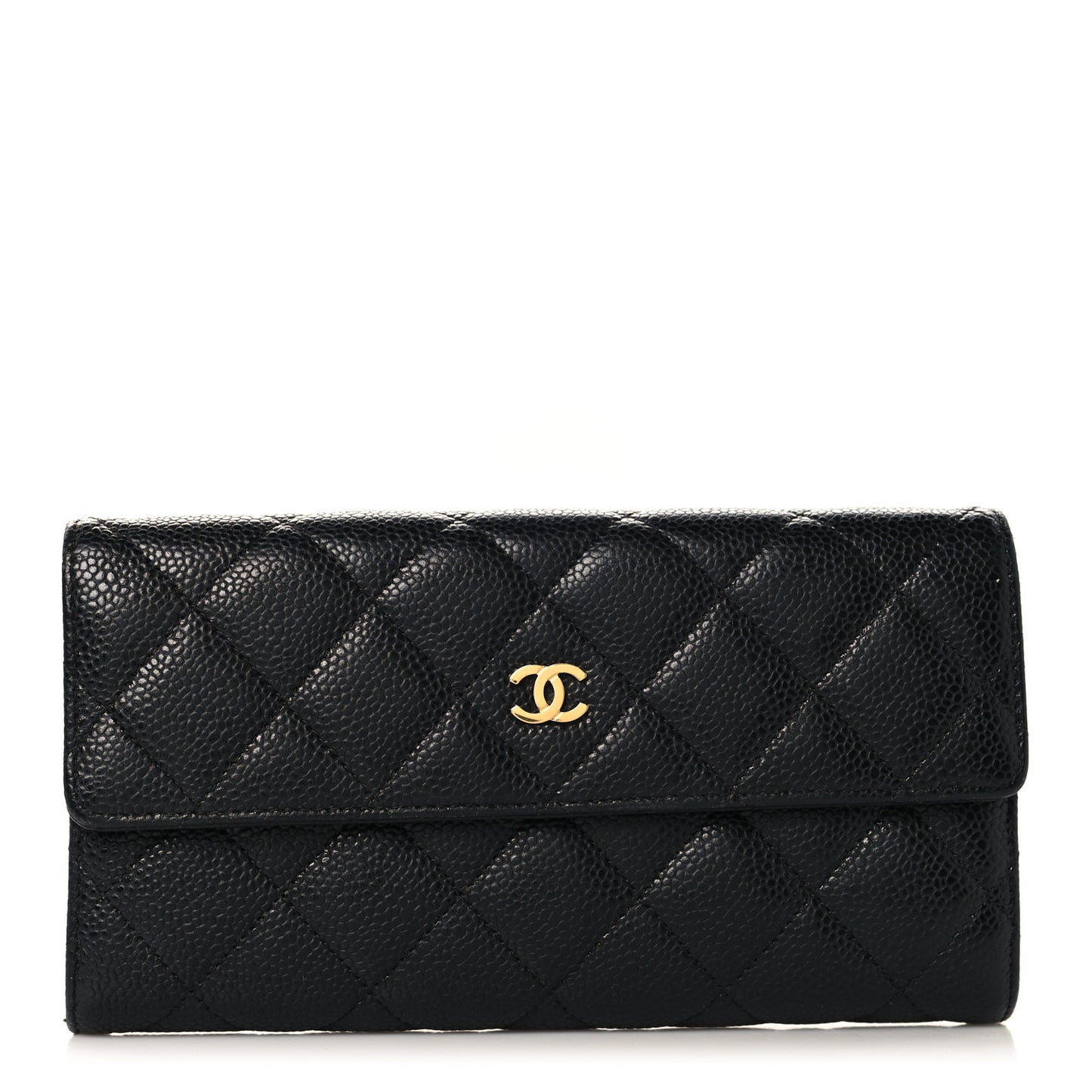 Caviar Quilted Large Gusset Flap Wallet Black