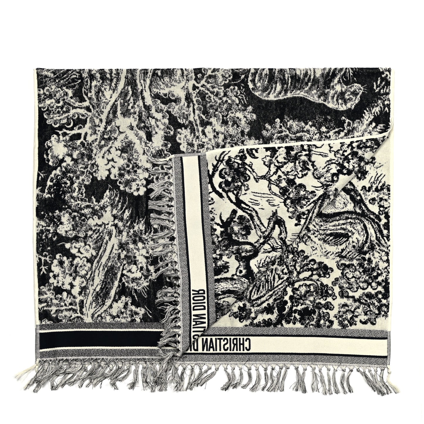 Cotton Toile De Jouy Reverse Towel Black Ivory