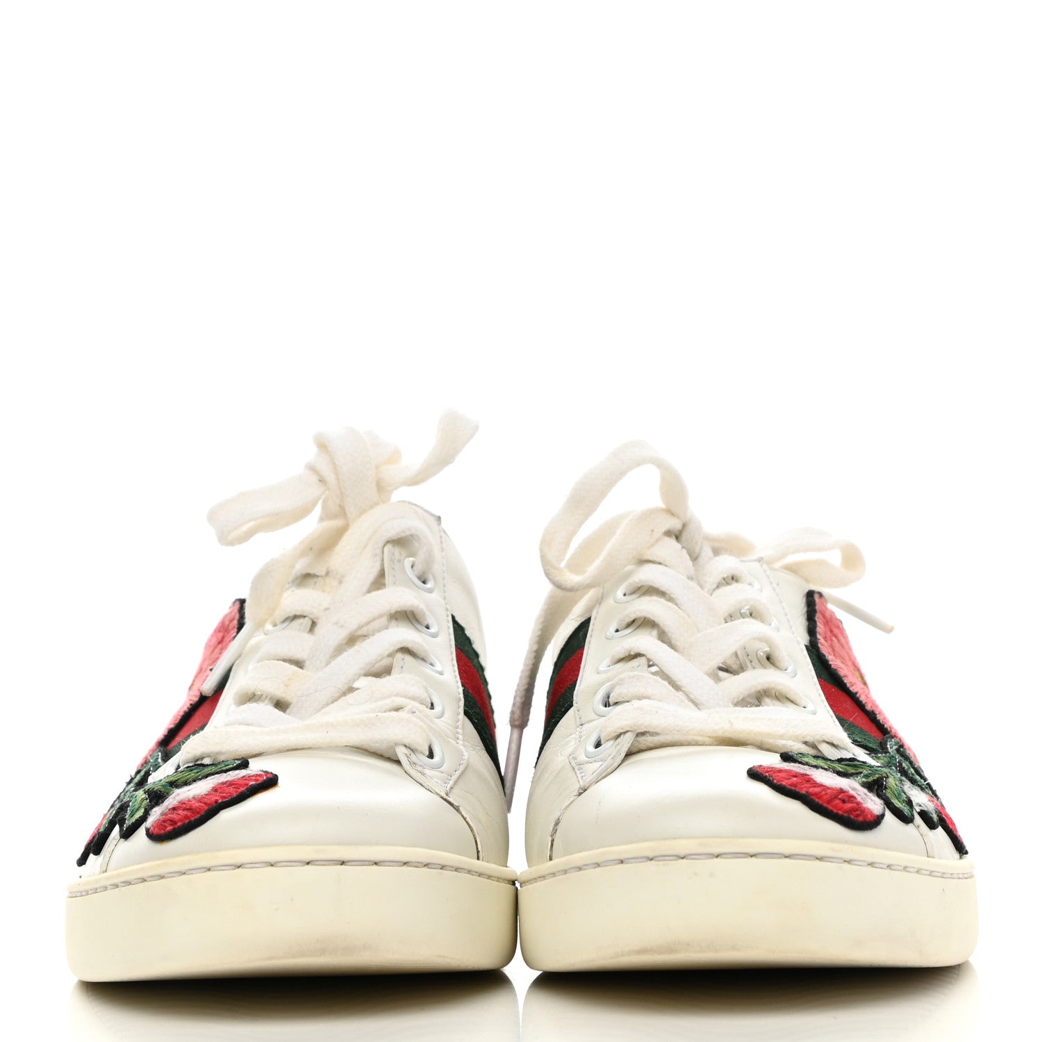 Gucci Calfskin Web Floral Embroidered Womens Ace Sneakers 37 White 2 of 10