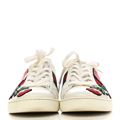 Gucci Calfskin Web Floral Embroidered Womens Ace Sneakers 37 White 2 of 10