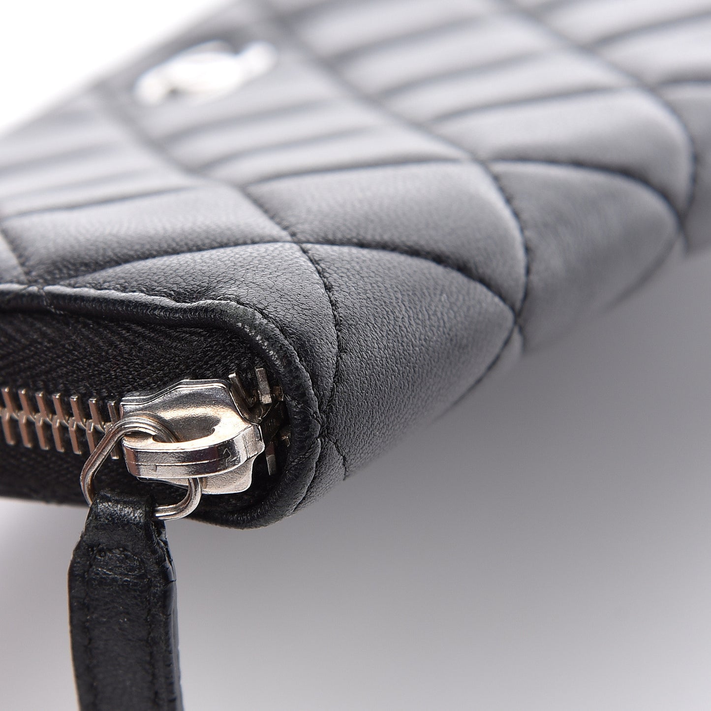 Lambskin Quilted Large Gusset Zip Around Wallet Black