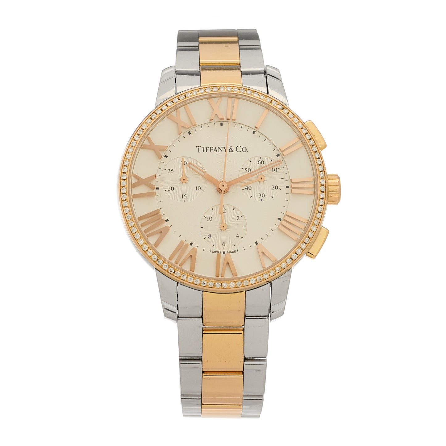 Stainless Steel 18K Yellow Gold Diamond Bezel 36mm Atlas Dome Chronograph Quartz Watch