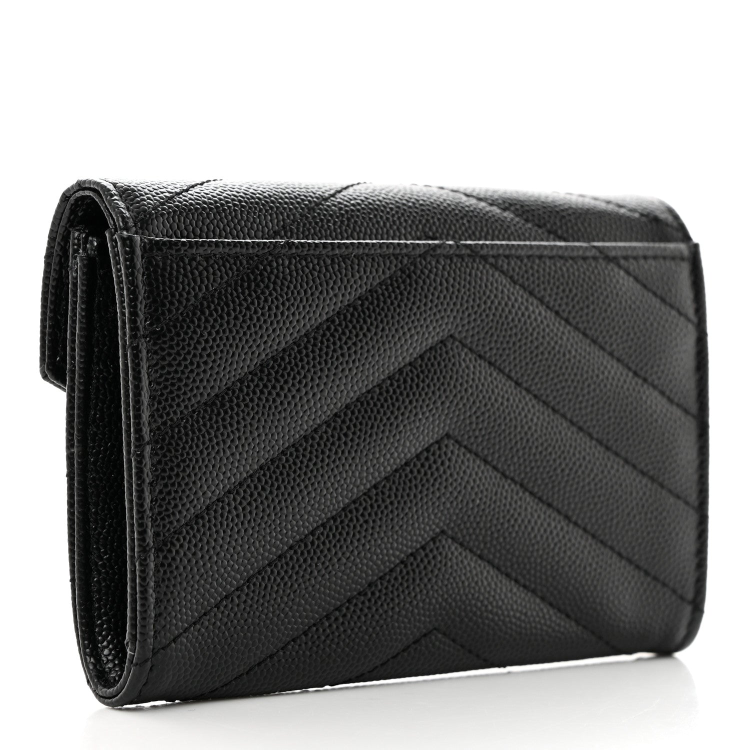 Saint Laurent Grain De Poudre Matelasse Chevron Small Monogram Envelope Wallet Black 3 of 7