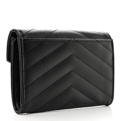 Saint Laurent Grain De Poudre Matelasse Chevron Small Monogram Envelope Wallet Black 3 of 7