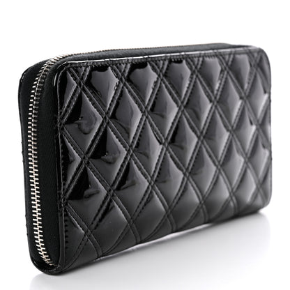 Chanel Patent Quilted Double Stitched Zip Around Wallet Black 3 of 12