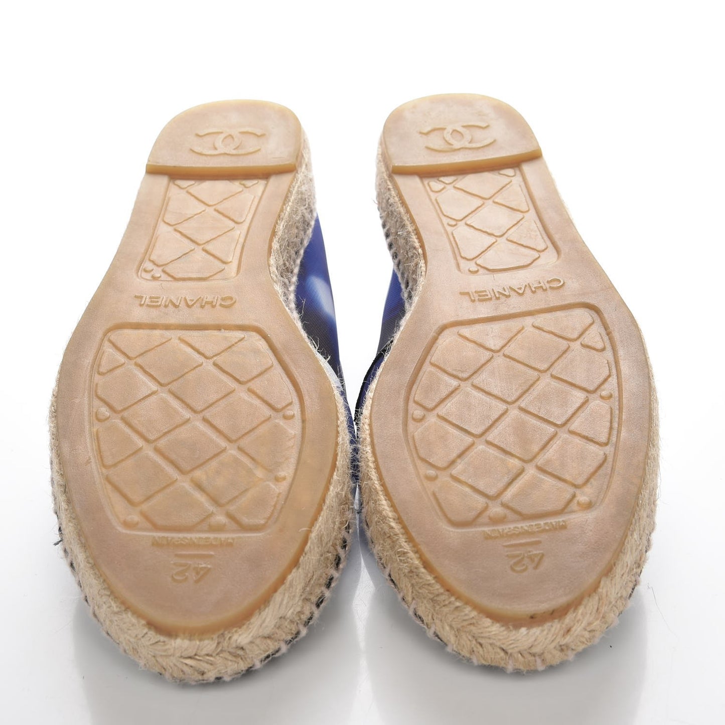 Mesh Lambskin Check Print CC Espadrilles 42 Blue Black White