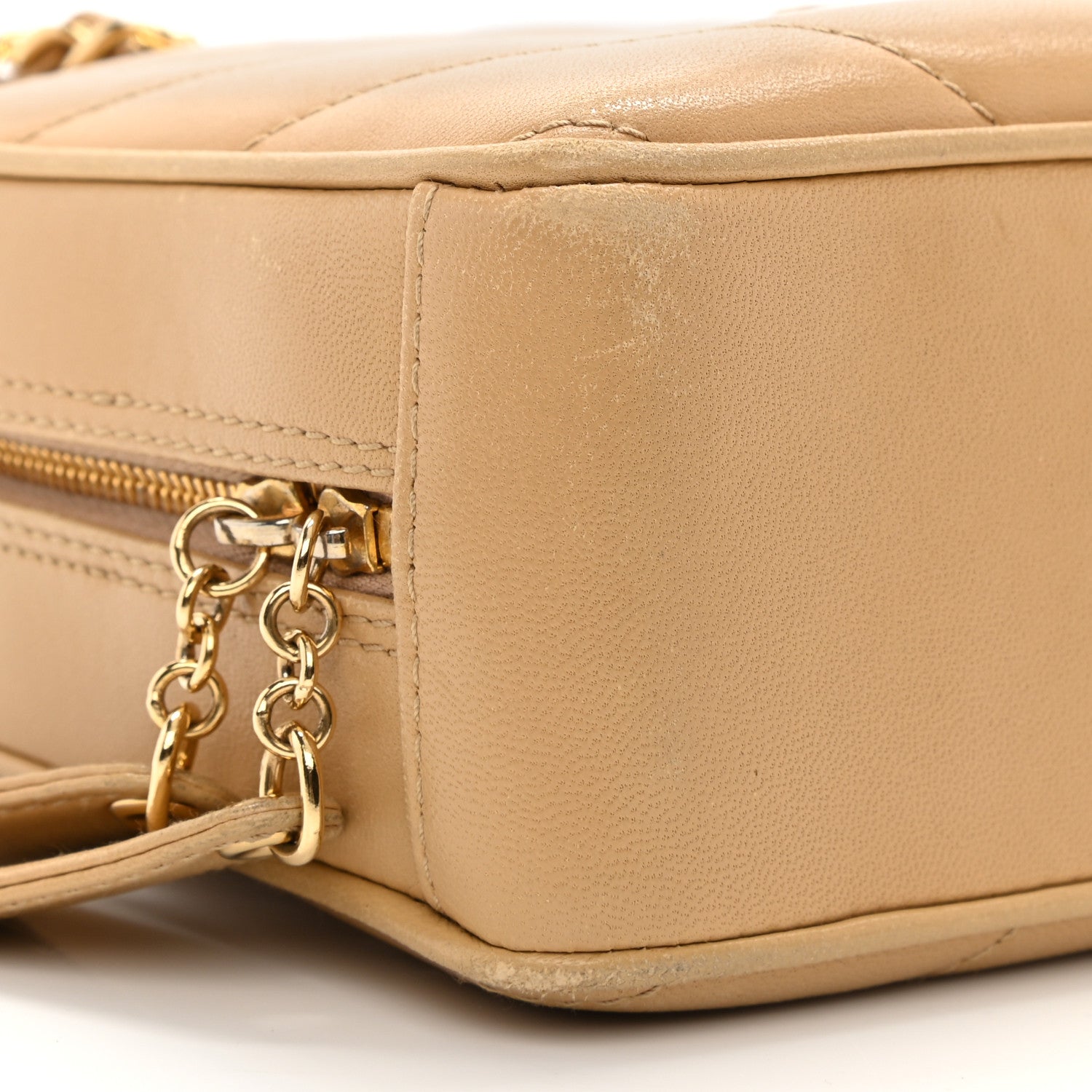 Chanel Lambskin Chevron Quilted Camera Case Beige 9 of 12