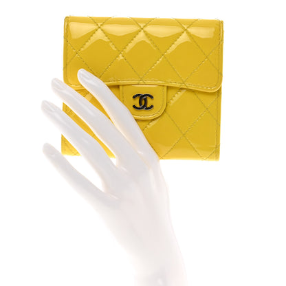 Chanel Patent Quilted Compact Flap Wallet Yellow 2 of 7