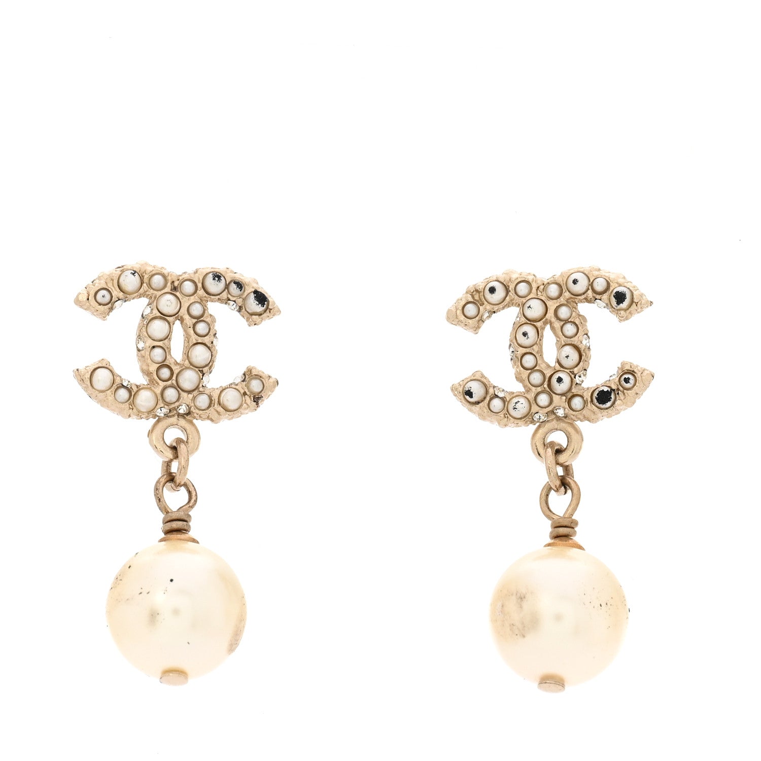 Chanel Crystal Pearl CC Drop Earrings Gold 2 of 6