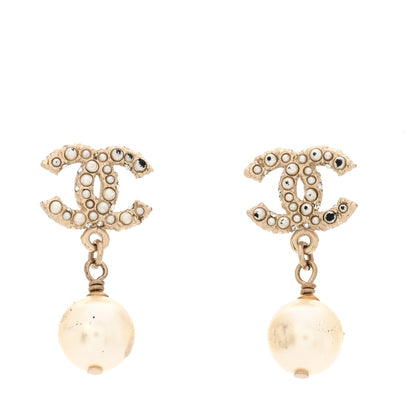 Chanel Crystal Pearl CC Drop Earrings Gold 2 of 6