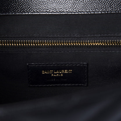 Saint Laurent Grain De Poudre Matelasse Chevron Large Monogram Satchel Black 9 of 11