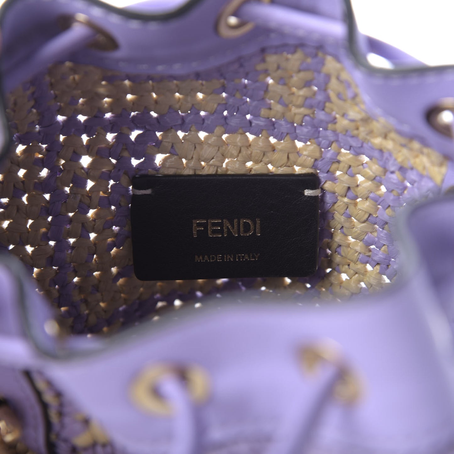 Raffia Vitello Seta F is Fendi FF Woven Mini Mon Tresor Bucket Bag Anemone Natural