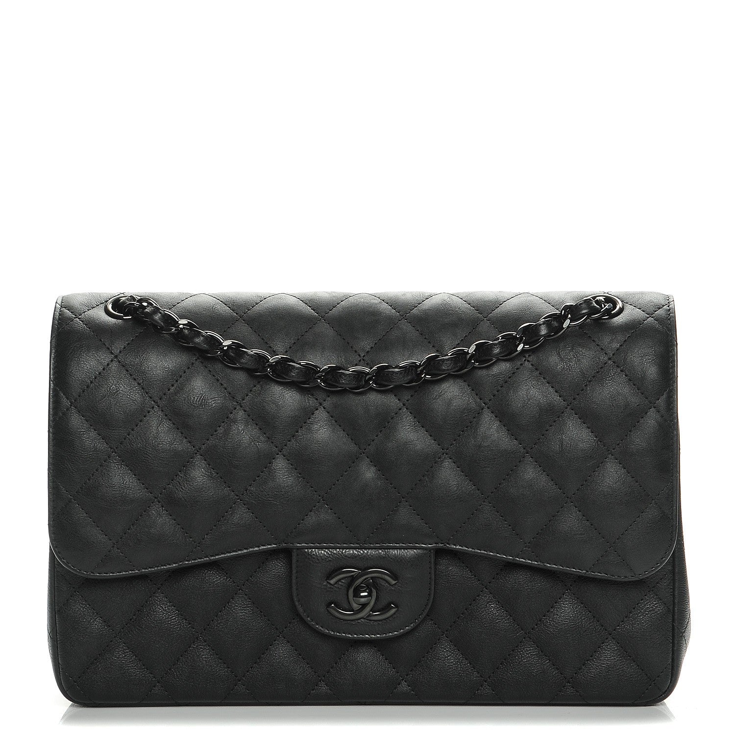 Chanel Crumpled Calfskin Quilted Jumbo Double Flap So Black 1 of 8