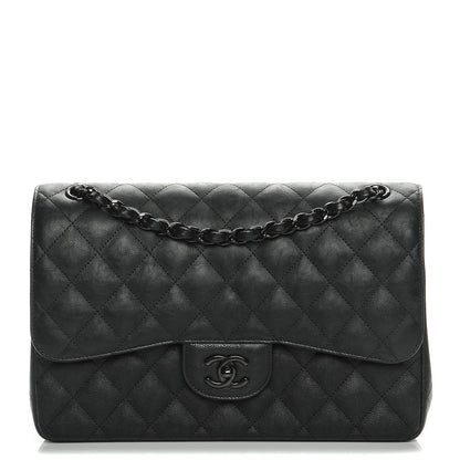 Chanel Crumpled Calfskin Quilted Jumbo Double Flap So Black 1 of 8