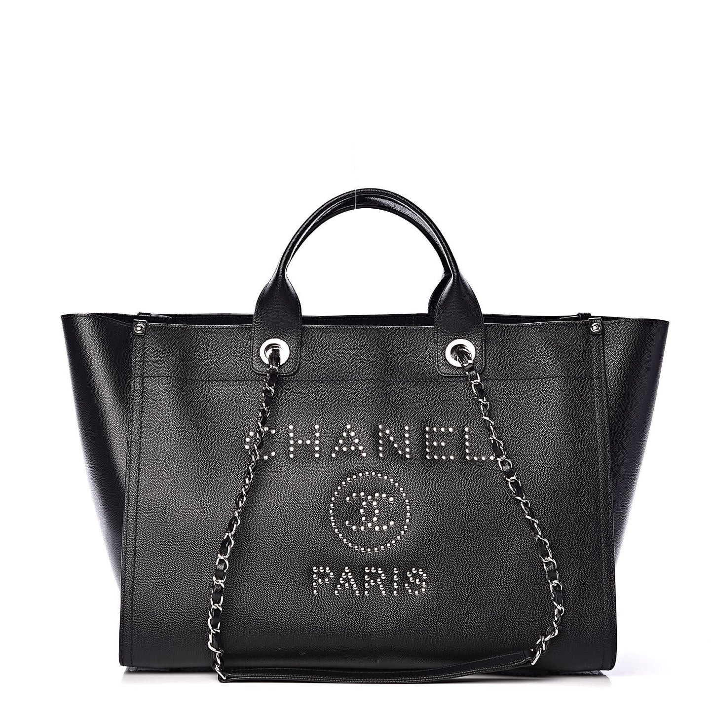 Caviar Medium Studded Deauville Tote Black