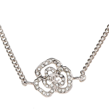 Chanel Swarovski Crystal Station Camellia CC Necklace Silver 4 of 6