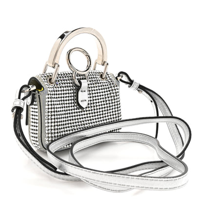 Fendi Nubuck Crystal Catalan Mirror Nano Maxi Buckle Baguette Charm Pietra Argento 3 of 11