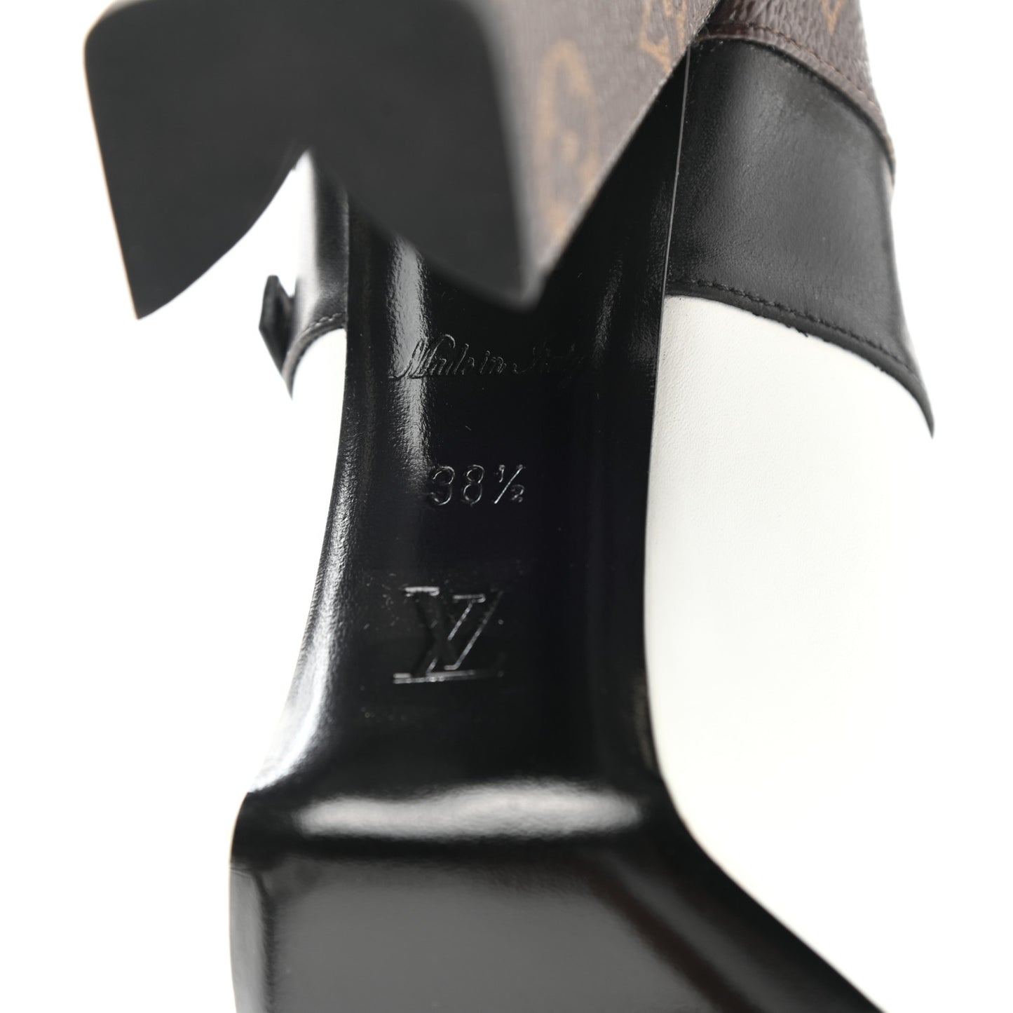 Calfskin Monogram Matchmake Strap Pumps 38.5 Black White