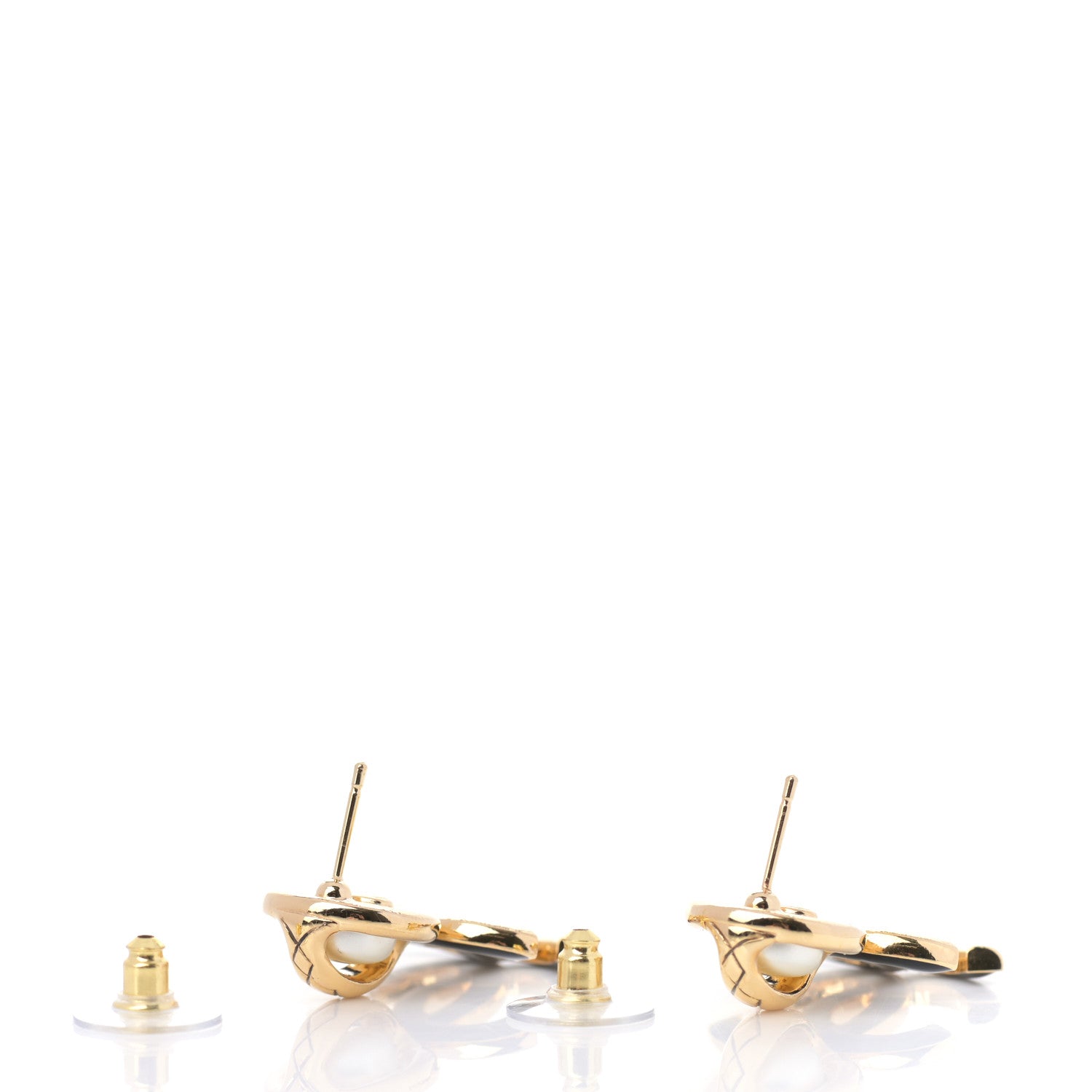 Chanel Pearl Resin CC Drop Earrings Gold Black 3 of 5