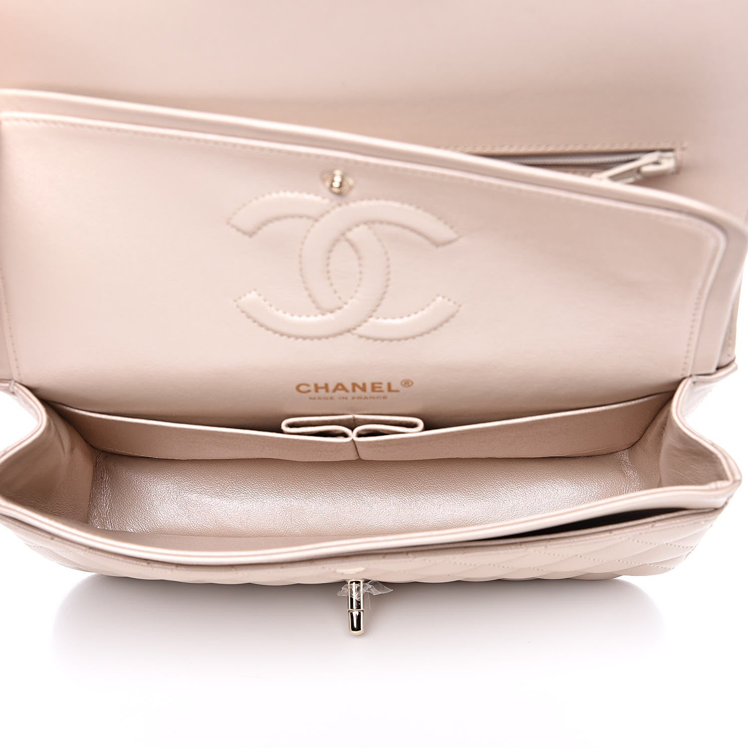 Chanel Iridescent Lambskin Quilted Medium Double Flap Light Beige 5 of 12