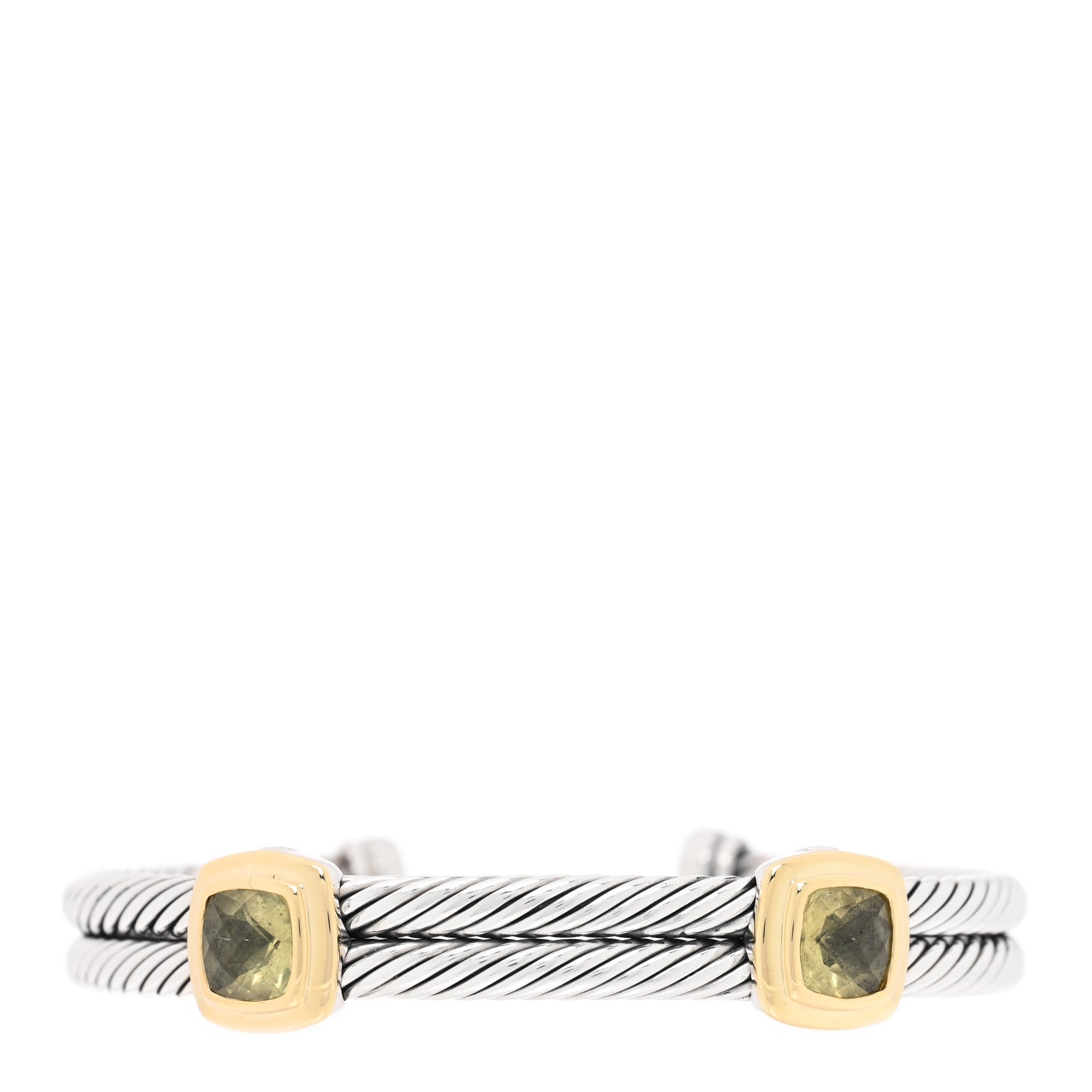 David Yurman Sterling Silver 18K Yellow Gold Lemon Citrine Double Station Cable Bracelet 1 of 3