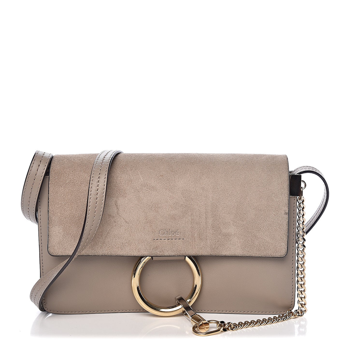 Suede Calfskin Small Faye Shoulder Bag Motty Grey
