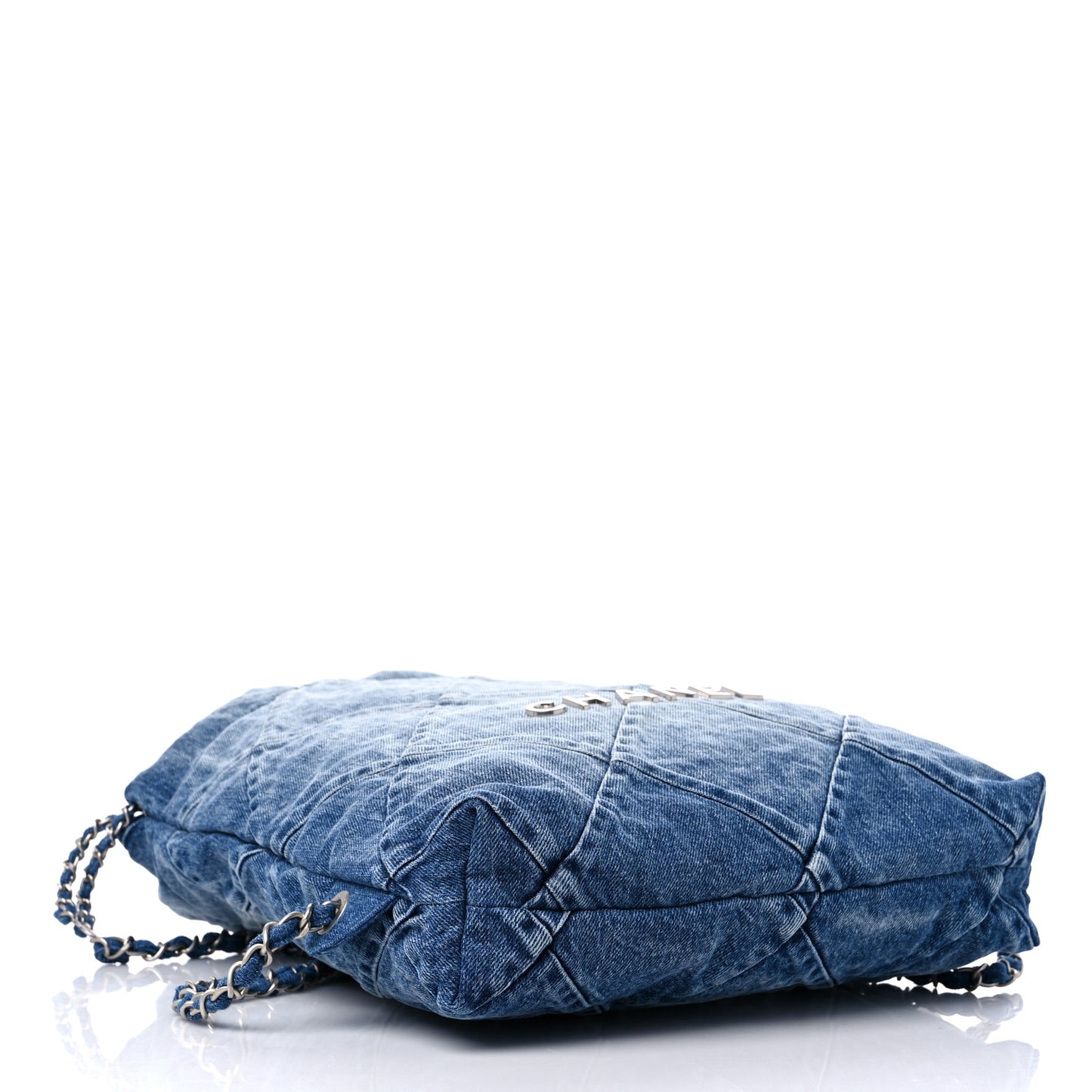Denim Quilted Chanel 22 Backpack Blue