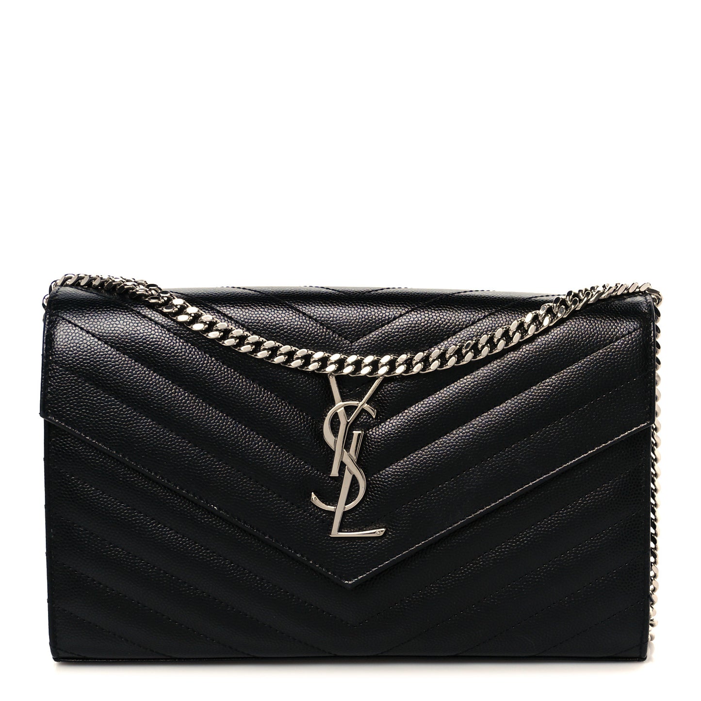 Grain De Poudre Matelasse Chevron Monogram Chain Wallet Black