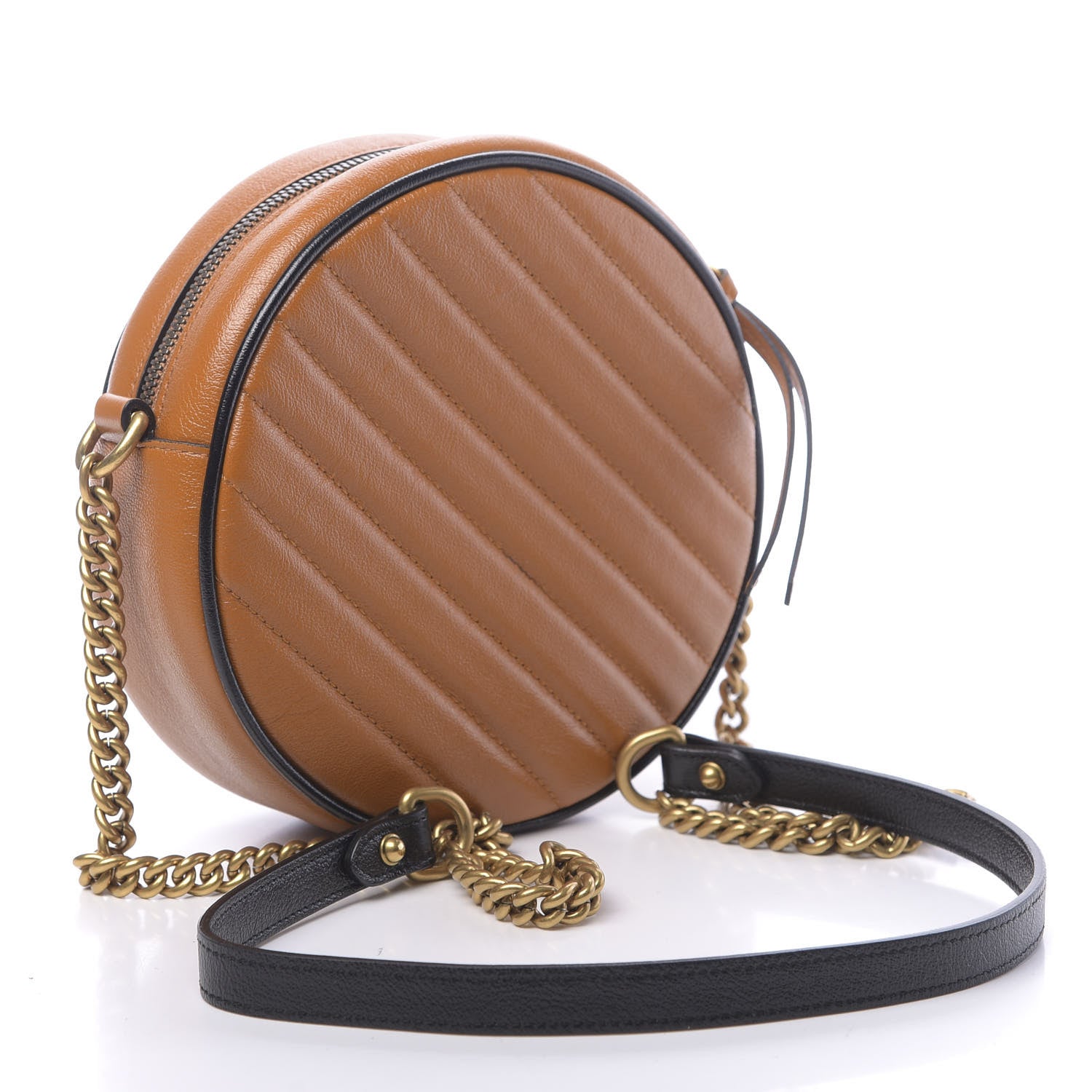 Gucci Azalea Calfskin Matelasse Diagonal Mini Torchon GG Marmont Round Shoulder Bag Cognac Black 3 of 11