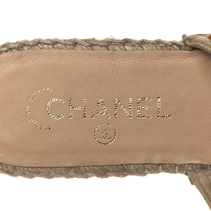 Chanel Lambskin Grosgrain Quilted CC Chain Espadrille Mules 39 Beige Black 8 of 9