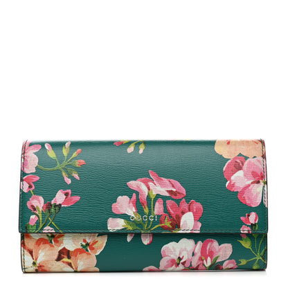 Gucci Calfskin Blooms Print Continental Wallet Bright Emerald Multicolor 1 of 8