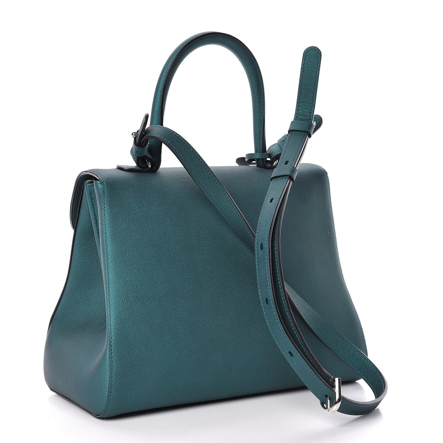 Delvaux Metallic Calfskin MM Brillant Satchel Satin Peacock 3 of 12
