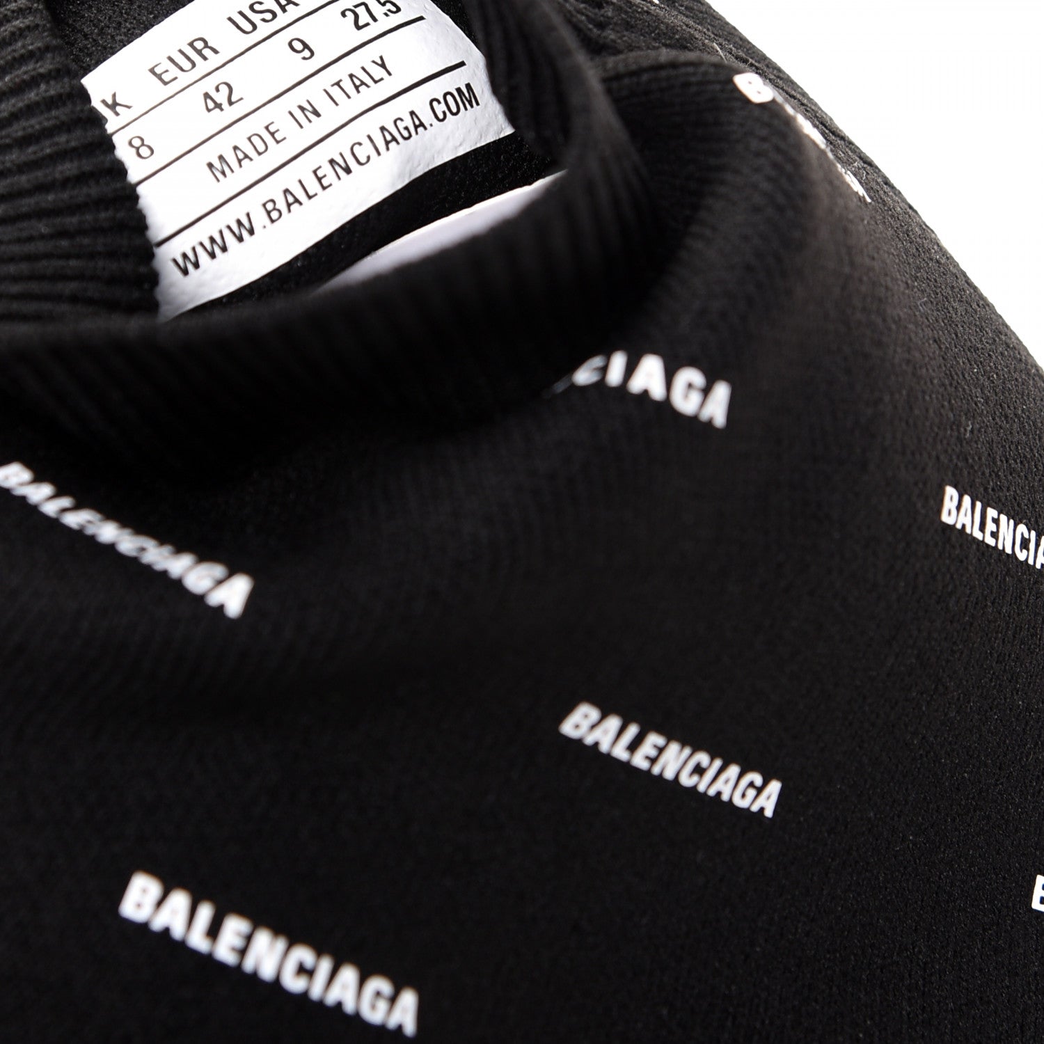Balenciaga Neoprene Knit Allover Logo Bi-Color Sole Mens Speed Sneakers 42 Black White 8 of 10