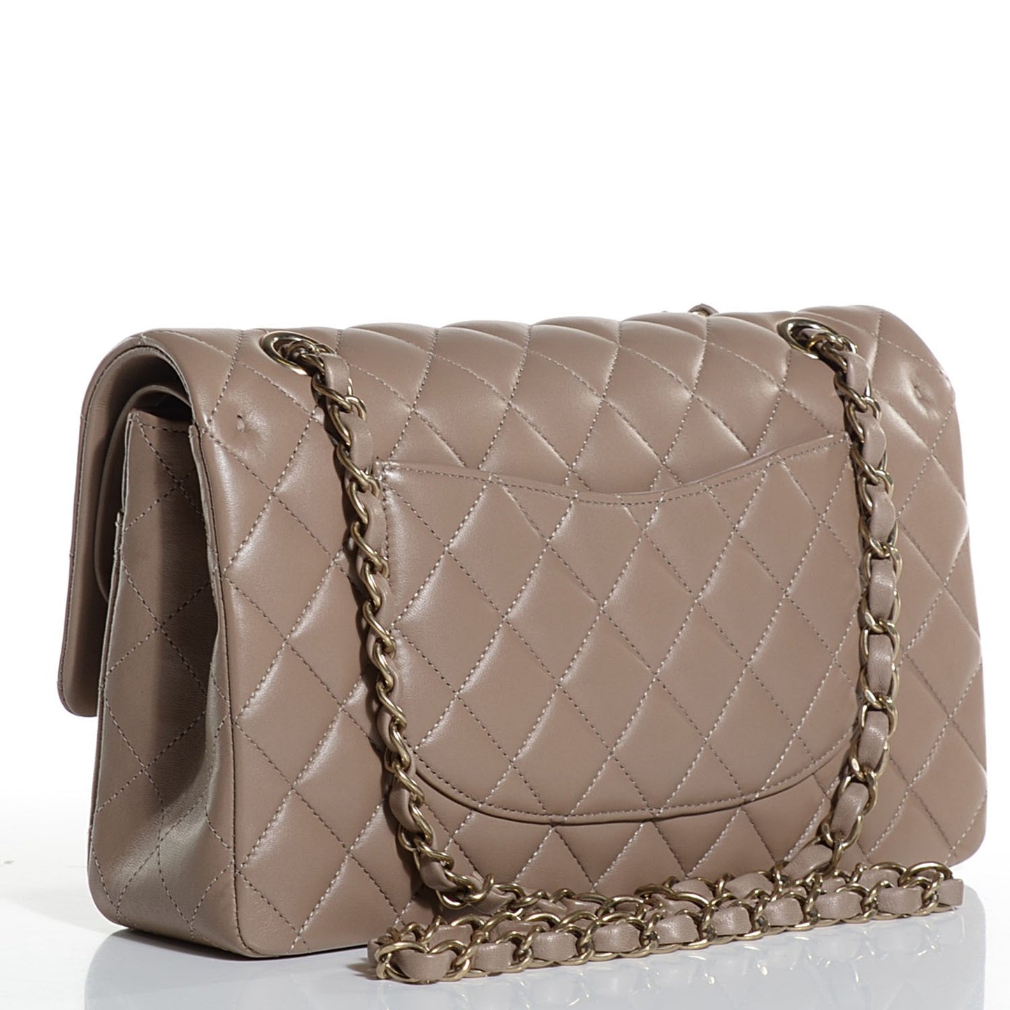 Lambskin Quilted Medium Double Flap Beige