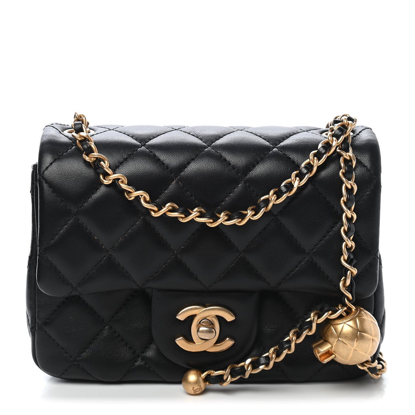 Lambskin Quilted Mini Pearl Crush Flap Black