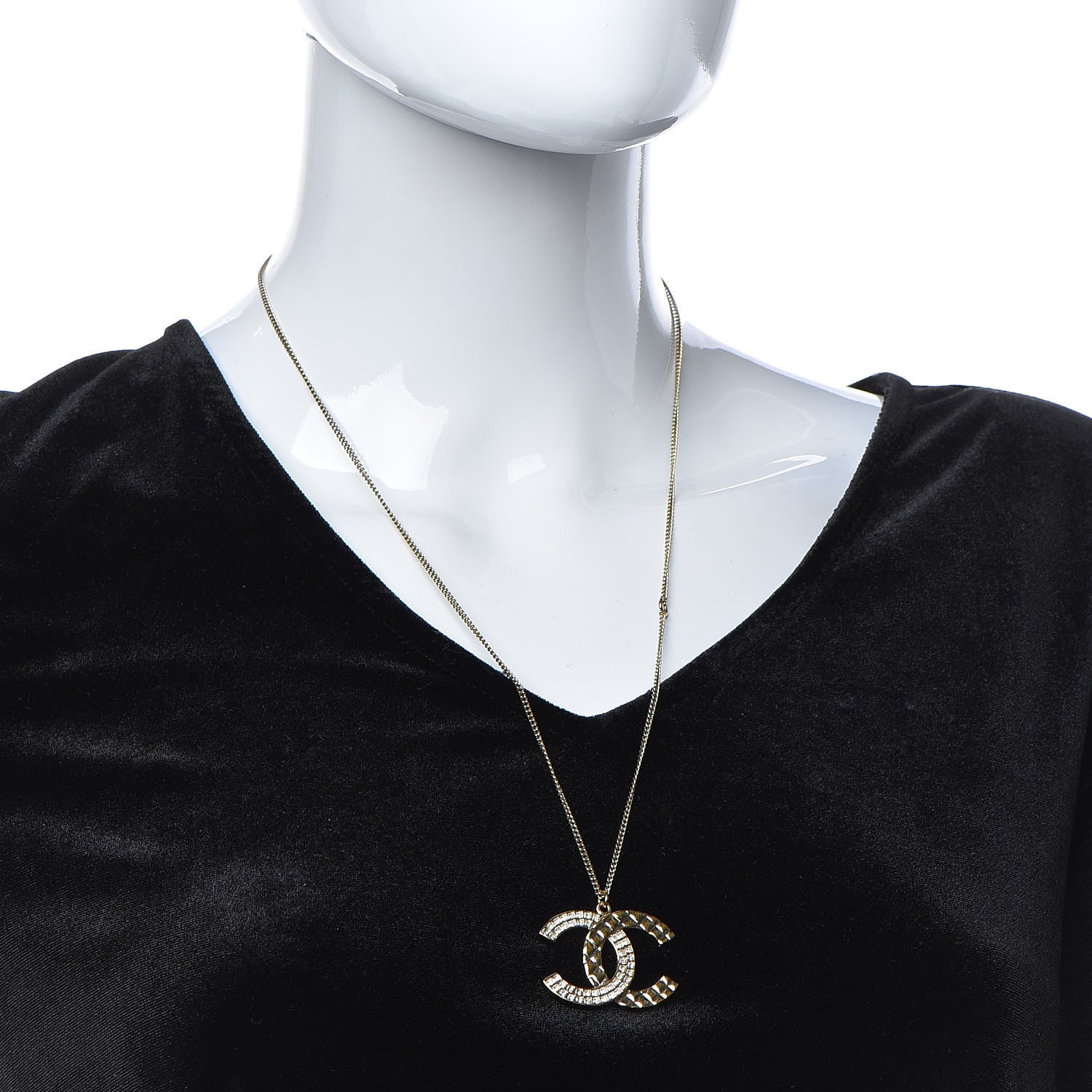 Chanel Baguette Crystal Quilted CC Pendant Necklace Gold 2 of 6