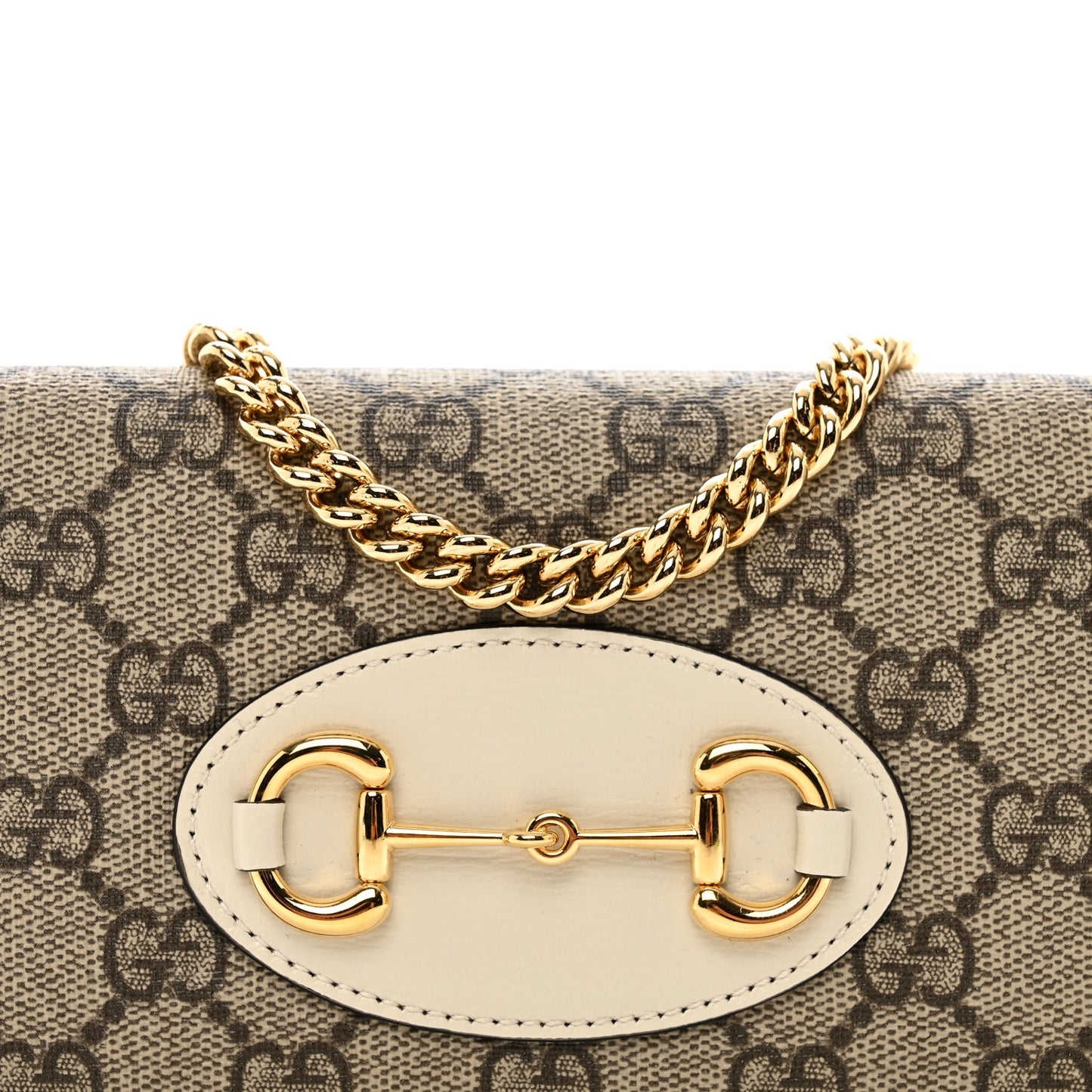 GG Supreme Monogram Azalea Calfskin Horsebit 1955 Wallet On Chain Beige Ebony Mystic White