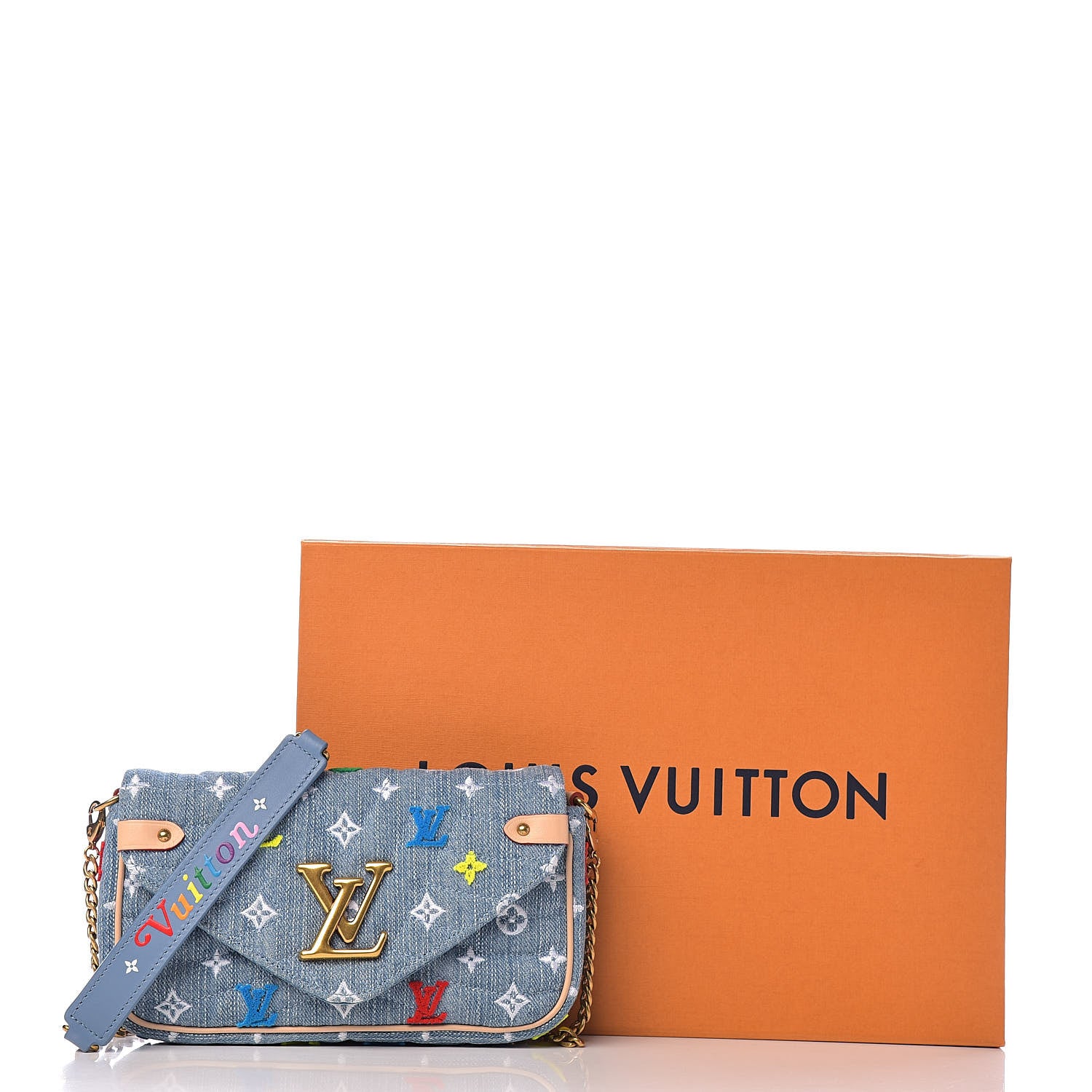 Louis Vuitton Embroidered Monogram Denim New Wave Chain Pochette Blue 13 of 13