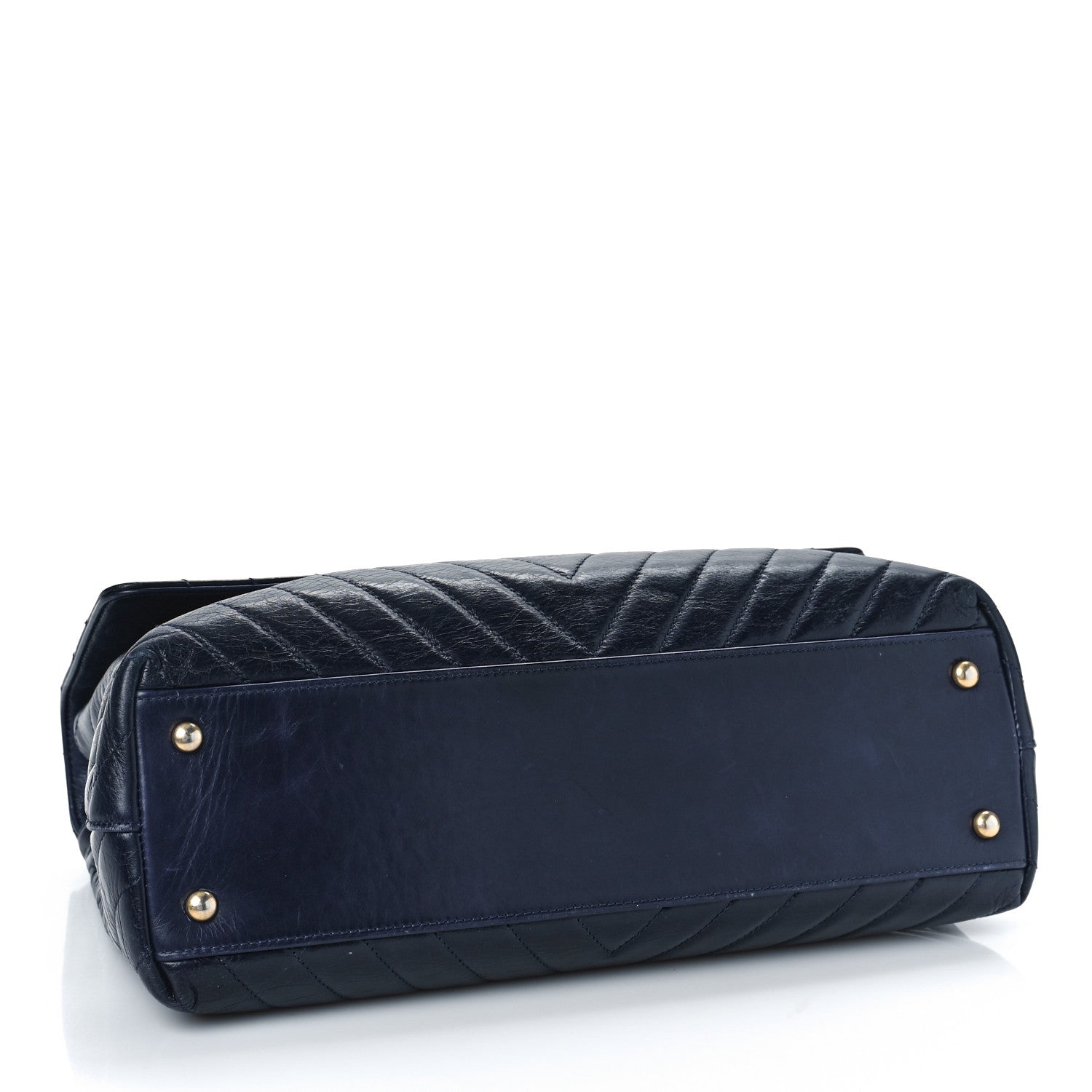 Chanel Aged Calfskin Chevron Quilted Small Coco Handle Flap Navy 4 of 11