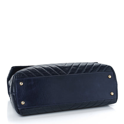 Chanel Aged Calfskin Chevron Quilted Small Coco Handle Flap Navy 4 of 11