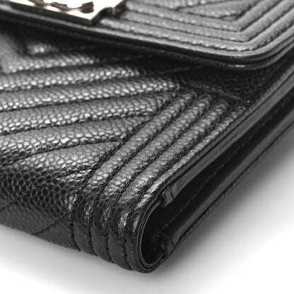 Chanel Caviar Chevron Quilted Boy Compact Wallet Black 9 of 10
